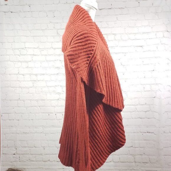 SOFT SURROUNDINGS Open Front Knit Cardigan Draped Collar Long Sleeve Sweater S - Picture 4 of 7